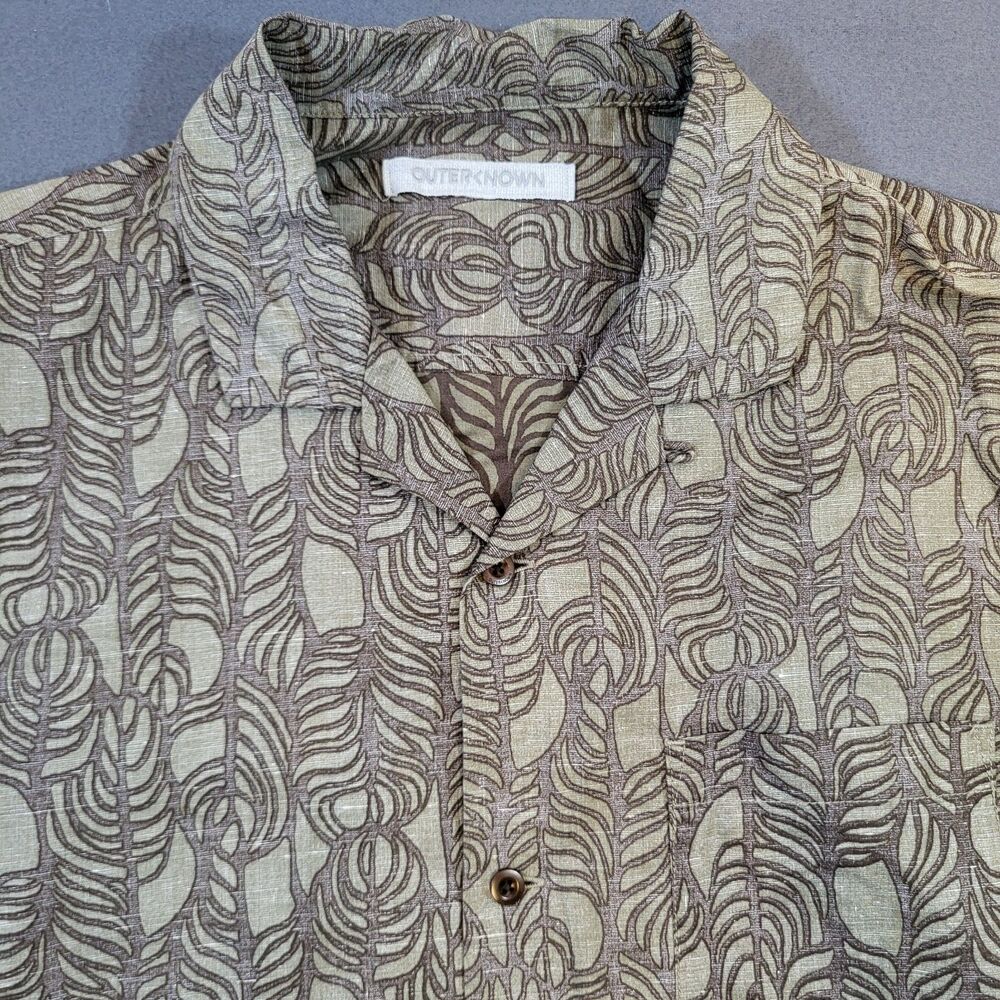 Outerknown BBQ Shirt Mens Large Green Fauna Tropical Hemp Blend Camp Beach Aloha